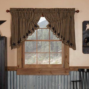 Country Farmhouse Primitive Black Star Scalloped Prairie Swags 36"